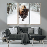 10109-MGV-CV-36X24-Majestic Bison Winter Wall Art – Snowy Forest Buffalo Canvas Print, Rustic Wildlife Photography Decor for Cabin, Lodge, Living