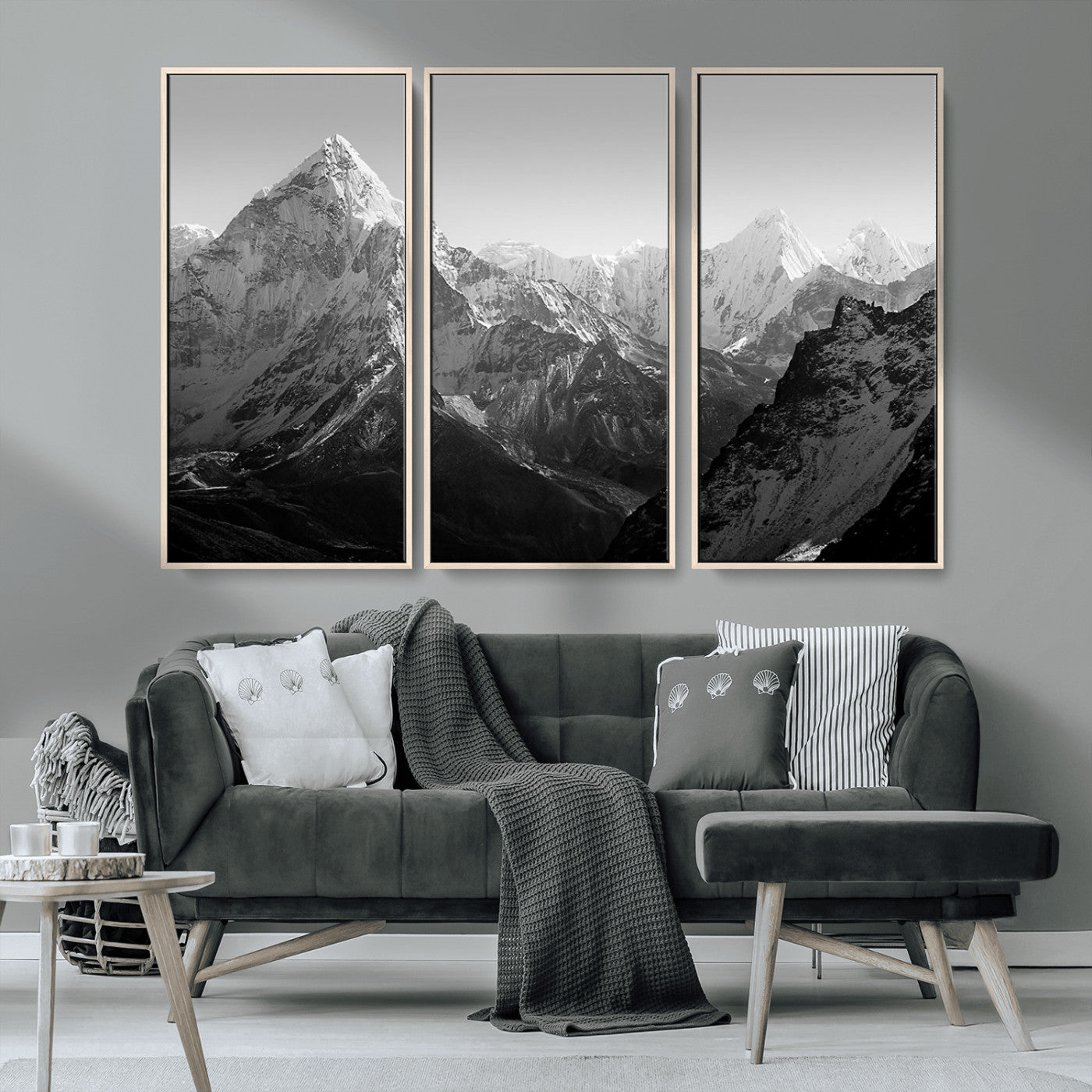 10775-MGV-CV-36X24-Snow Capped Mountain Wall Art – Black and White Canvas Print of Majestic Peaks, Nature Landscape Photography for Office, Bedroom,