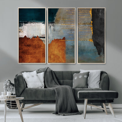 35026-MGV-CV-36X24-Abstract Canvas Wall Art – Modern Teal, Rust, Black and Gold Textured Painting, Contemporary Decor for Living Room, Bedroom or