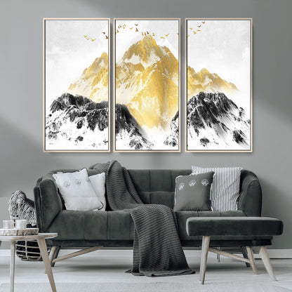 37733-MGV-CV-36X24-Golden Mountain Wall Art – Modern Abstract Landscape Canvas Print with Birds, Luxury Nature Decor for Living Room, Bedroom, or