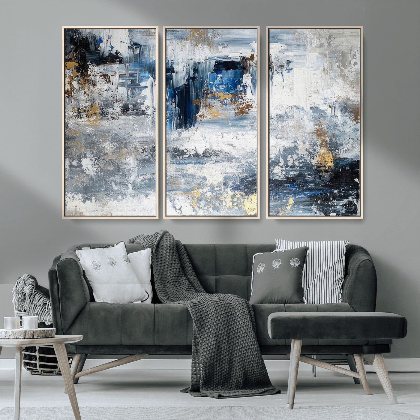 59716-MGV-CV-36X24-Abstract Blue and Gold Wall Art – Modern Textured Canvas Print, Contemporary Painting for Living Room, Bedroom, or Office Decor