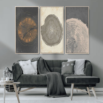 80725-MGV-CV-36X24-Wood Tree Rings Wall Art Canvas Print, Framed Tree Rings Art Picture Print, Abstract Tree Rings Perfect Modern Boho Decor Artwork