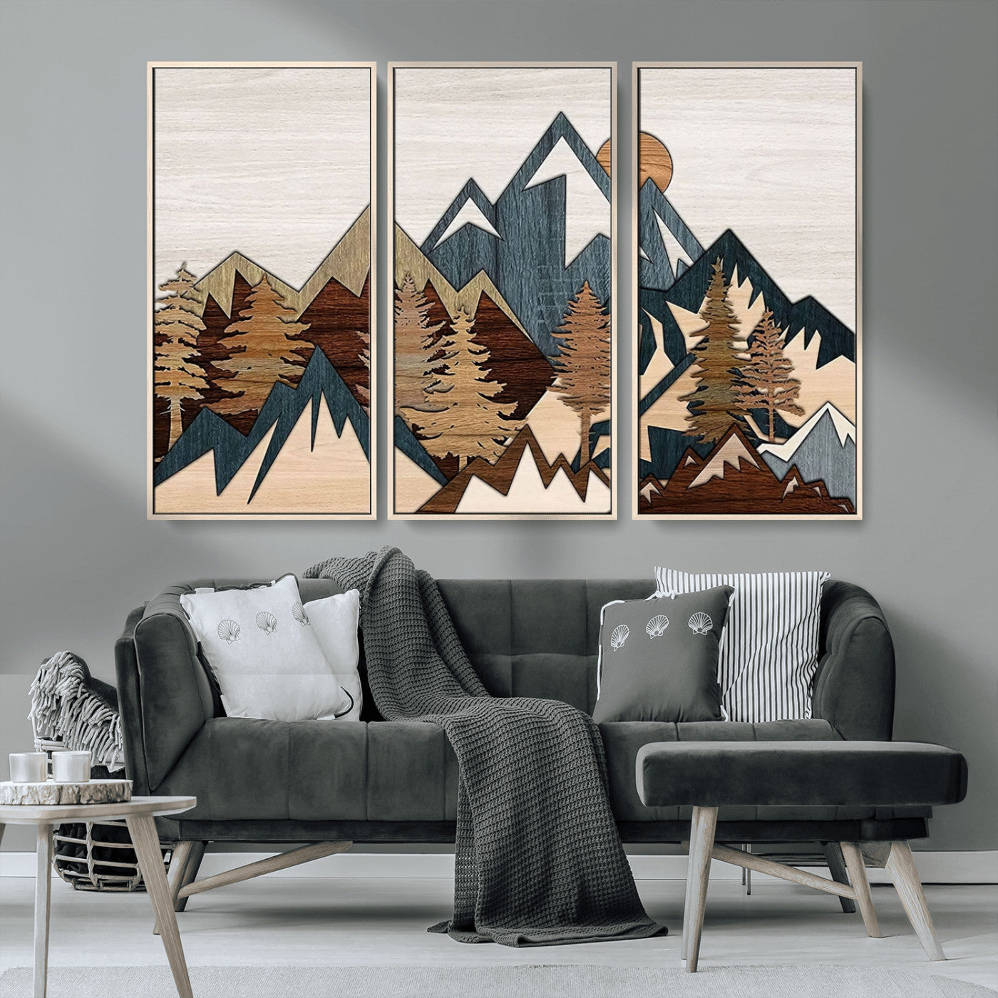 67950-MGV-CV-36X24-Modern Wood Wall Art Canvas Print, Framed Mountain Range Art Picture Print, Wood Mountain Range Perfect Rustic Decor Artwork