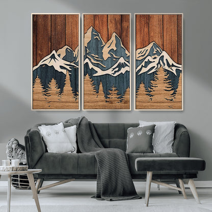 41330-MGV-CV-36X24-Rustic Mountain Wall Art – Wooden Nature Scene with Trees and Peaks, Handmade 3D Layered Decor for Living Room, Cabin or Office