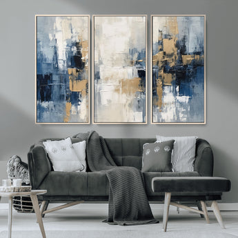 44344-MGV-CV-36X24-Abstract Blue and Gold Wall Art – Modern Hand Painted Canvas Print, Contemporary Textured Painting for Living Room, Bedroom or