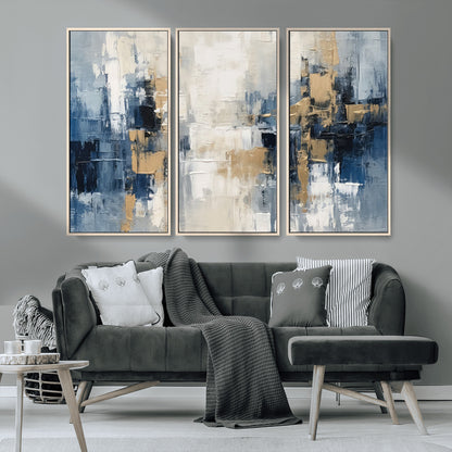 44344-MGV-CV-36X24-Abstract Blue and Gold Wall Art – Modern Hand Painted Canvas Print, Contemporary Textured Painting for Living Room, Bedroom or