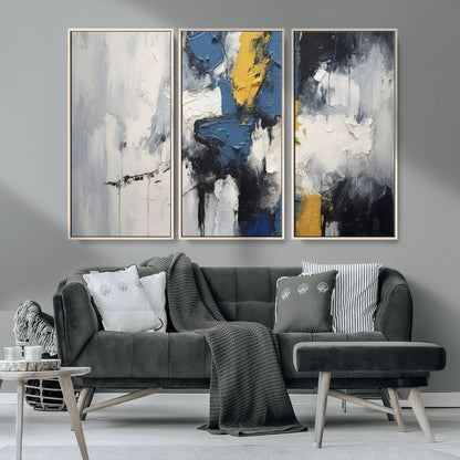 63850-MGV-FC-48X32-3P_Natural-Abstract Blue and Yellow Wall Art – Modern Textured Canvas Painting, Bold Contemporary Artwork for Living Room, Bedroom or Office