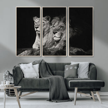 80013-MGV-CV-36X24-Lion and Lioness Wall Art – Black and White Wildlife Photography Canvas Print, African Safari Animal Decor for Office, Bedroom, or