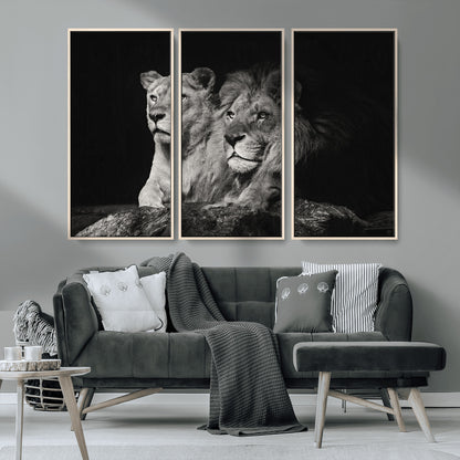 80013-MGV-CV-36X24-Lion and Lioness Wall Art – Black and White Wildlife Photography Canvas Print, African Safari Animal Decor for Office, Bedroom