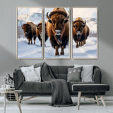 56701-MGV-CV-36X24-Bison Herd Wall Art – Buffalo Walking in Snowy Mountains Canvas Print, Rustic Wildlife Decor for Cabin, Lodge, or Living Room