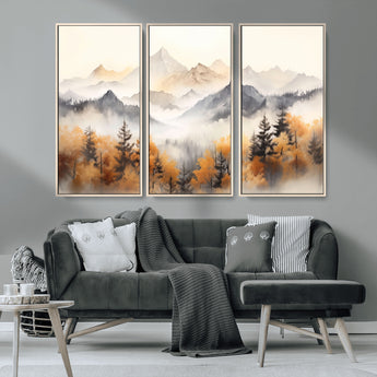 70049-MGV-CV-36X24-Autumn Mountain Forest Wall Art – Misty Landscape Canvas Print, Rustic Nature Inspired Decor for Living Room, Bedroom or Office