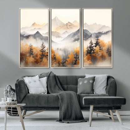 70049-MGV-CV-36X24-Autumn Mountain Forest Wall Art – Misty Landscape Canvas Print, Rustic Nature Inspired Decor for Living Room, Bedroom or Office
