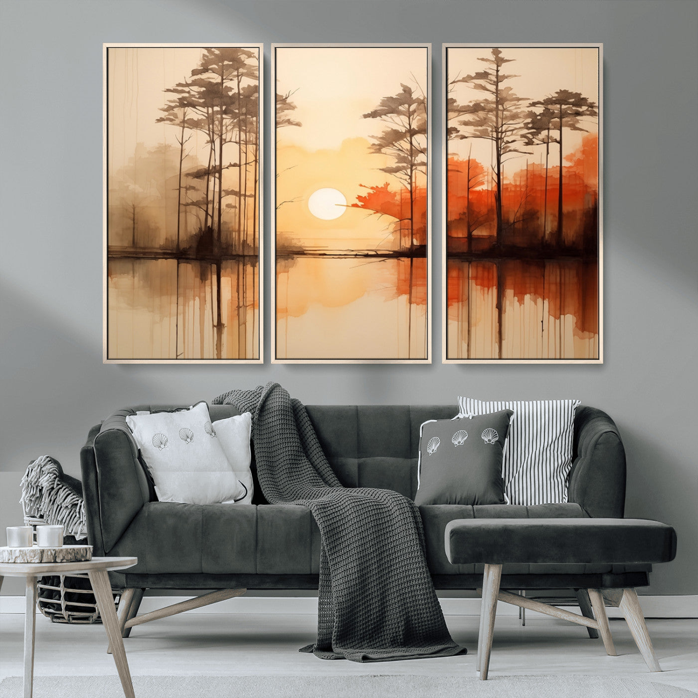 51083-MGV-CV-36X24-Sunset Lake Forest Wall Art – Serene Trees and Orange Sky Reflection Canvas Print, Tranquil Nature Decor for Living Room, Office