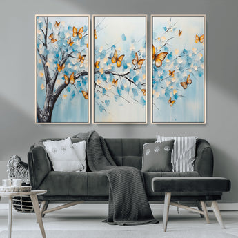 59455-MGV-CV-36X24-Butterfly Tree Branch Wall Art – Blue and Yellow Abstract Canvas Print, Modern Nature Artwork for Living Room, Bedroom or Office