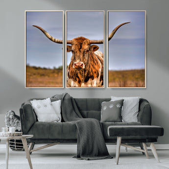 18594-MGV-CV-36X24-Texas Longhorn Bull Wall Art – Rustic Western Cattle Canvas Print, Country Farmhouse Decor for Living Room, Office or Cabin