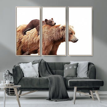 76943-MGV-CV-36X24-Mom Bear Wall Art Canvas Print, Framed Bear Photography Art Picture Print, Rustic Bear and Cub Perfect Rustic Farmhouse Decor