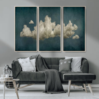 18162-MGV-FC-48X32-3P_Natural-Ethereal Cloud Wall Art – Panoramic Sky Canvas Print, Dreamy Atmospheric Decor for Bedroom, Living Room or Office