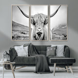 80564-MGV-CV-36X24-Highland Cow Wall Art – Black and White Scottish Highland Canvas Print, Rustic Farmhouse Decor for Living Room, Bedroom or Office