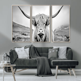 80564-MGV-CV-36X24-Highland Cow Wall Art – Black and White Scottish Highland Canvas Print, Rustic Farmhouse Decor for Living Room, Bedroom or Office