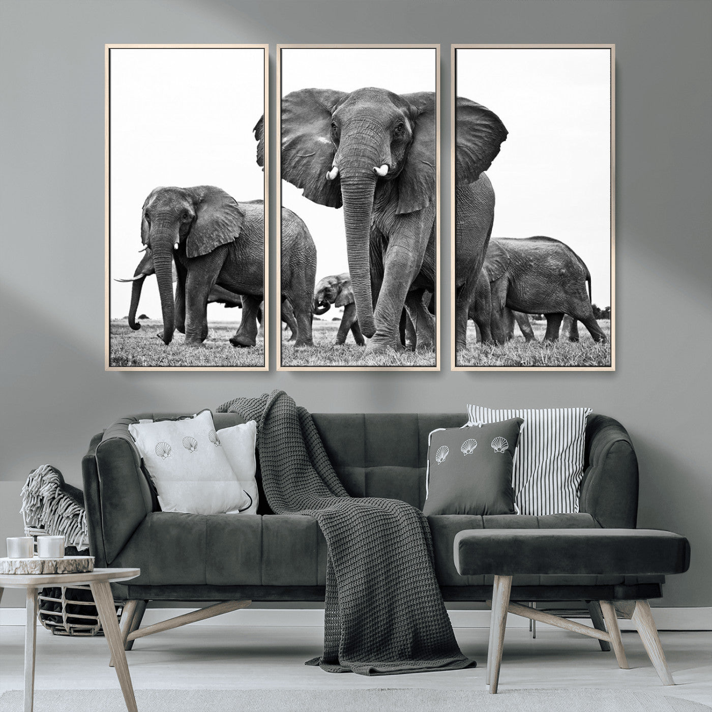91685-MGV-CV-36X24-Elephant Herd Wall Art – Black and White Safari Canvas Print, African Wildlife Photography Decor for Living Room, Office or