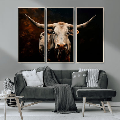 70522-MGV-CV-36X24-Longhorn Bull Wall Art – Striking Canvas Print of Majestic Bull, Premium Animal Decor for Home, Office, Man Cave, or Living Room
