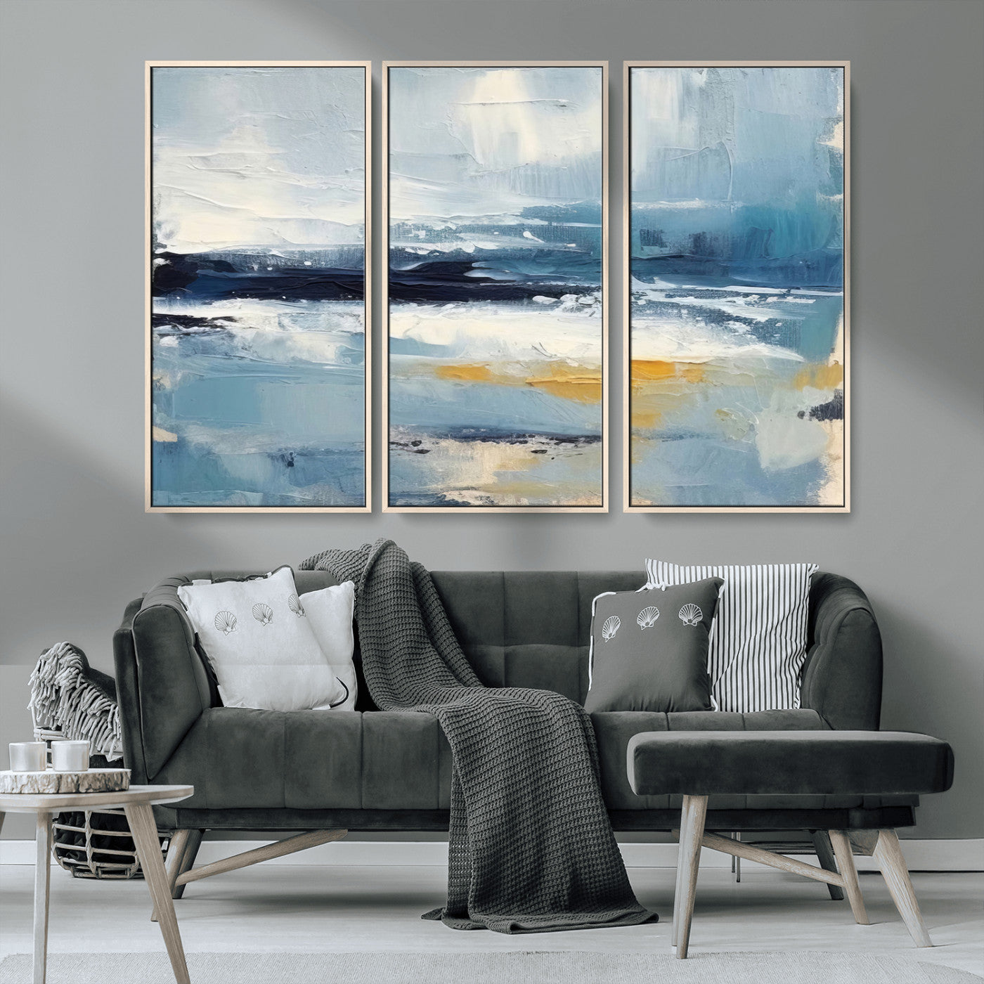19746-MGV-CV-36X24-Abstract Ocean Wall Art – Modern Coastal Canvas Print with Blue, White and Gold Textures, Contemporary Seascape Painting for