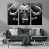 75273-MGV-CV-36X24-Buffalo Wall Art – Black and White African Buffalo Canvas Print, Rustic Wildlife Animal Artwork for Farmhouse, Living Room,