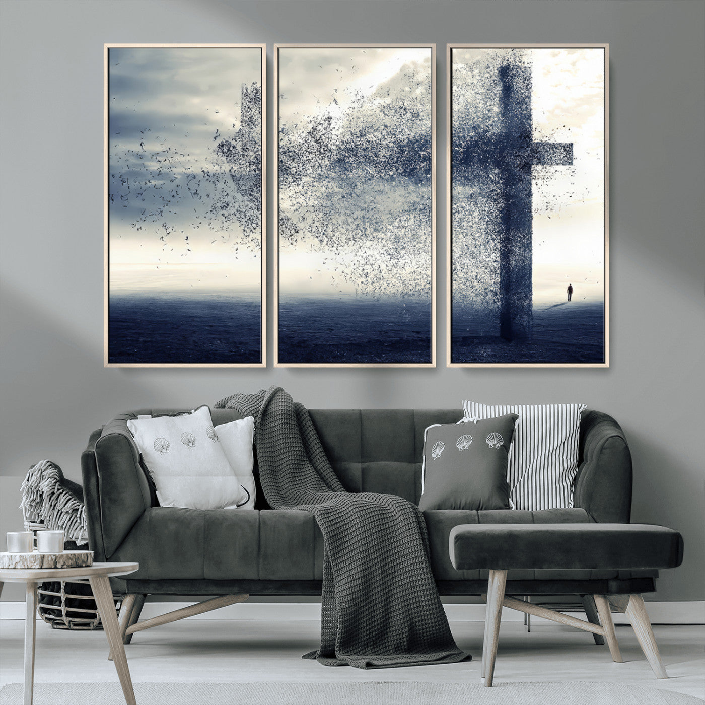 55718-MGV-CV-36X24-Surreal Cross Wall Art – Spiritual Faith Canvas Print, Abstract Christian Artwork with Modern Religious Symbol for Living Room,