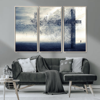55718-MGV-CV-36X24-Surreal Cross Wall Art – Spiritual Faith Canvas Print, Abstract Christian Artwork with Modern Religious Symbol for Living Room,
