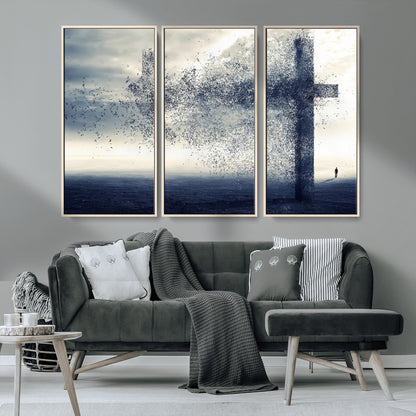55718-MGV-CV-36X24-Surreal Cross Wall Art – Spiritual Faith Canvas Print, Abstract Christian Artwork with Modern Religious Symbol for Living Room,