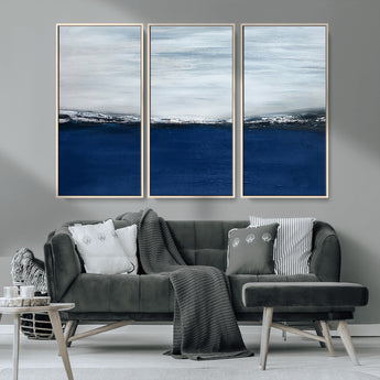 62197-MGV-CV-36X24-Abstract Ocean Wall Art – Minimalist Blue and White Canvas Print, Modern Coastal Seascape Painting for Bedroom, Living Room or