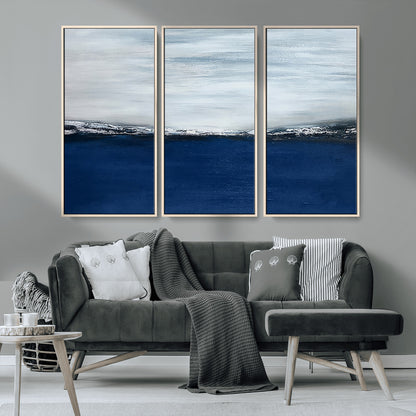 62197-MGV-CV-36X24-Abstract Ocean Wall Art – Minimalist Blue and White Canvas Print, Modern Coastal Seascape Painting for Bedroom, Living Room or