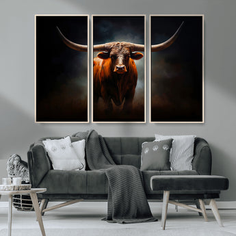 48896-MGV-CV-36X24-Texas Longhorn Wall Art – Rustic Western Bull Canvas Print and Farmhouse Cattle Painting for Living Room, Ranch, or Office Decor .