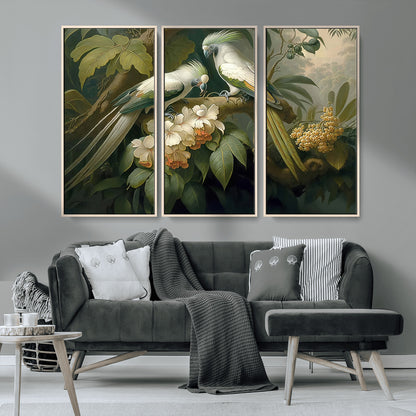 84047-MGV-FC-48X32-3P_Natural-Tropical Birds Wall Art – Elegant Botanical Canvas Print, Exotic Nature Decor for Living Room, Bedroom or Office