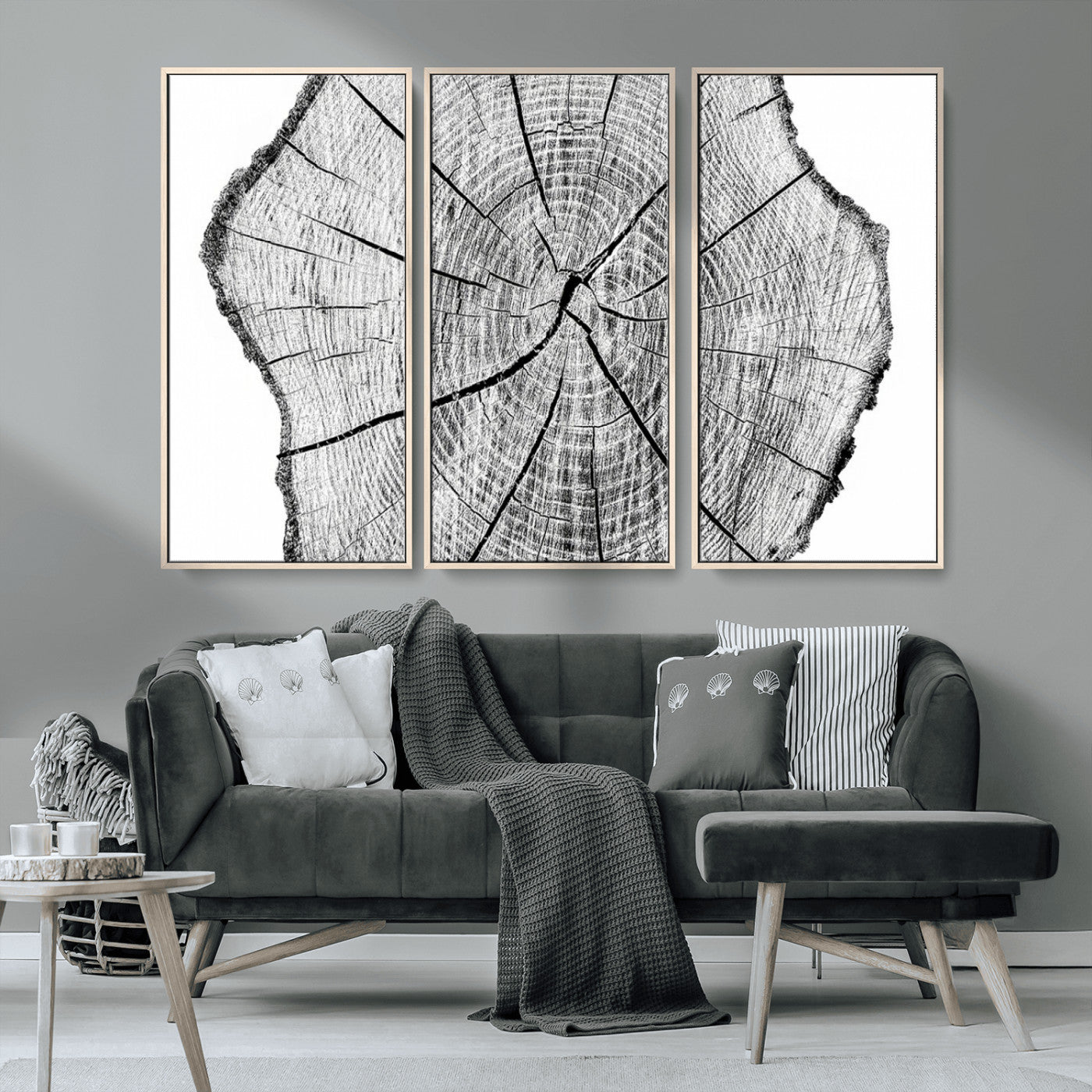 98709-MGV-CV-36X24-Tree Ring Wall Art – Black and White Canvas Print Rustic Wood Cross Section, Minimal Nature Inspired Decor for Living Room,