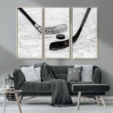 82900-MGV-CV-36X24-Hockey Wall Art – Black and White Canvas Print Ice Rink Sticks Puck Sports Photography, Modern Decor for Game Room, Man Cave,