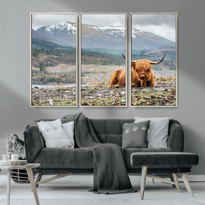 80252-MGV-CV-36X24-Scottish Cow Wall Art Canvas Print, Framed Highland Cow Art Picture Print, Highland Cattle Perfect Rustic Farmhouse Decor Artwork