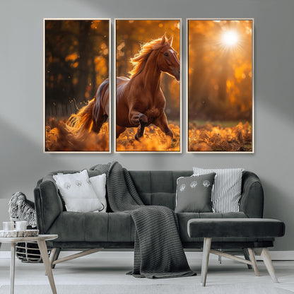 92144-MGV-CV-36X24-Sunset Horse Wall Art Canvas Print, Framed Horse Barn Art Picture Print, Majestic Horse Perfect Rustic Farmhouse Decor Artwork