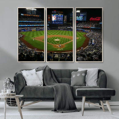 25148-MGV-CV-36X24-Baseball Stadium Wall Art – Canvas Print Night Game Packed Crowd Bright Lights Sports Photography, Dynamic Decor for Game Room,