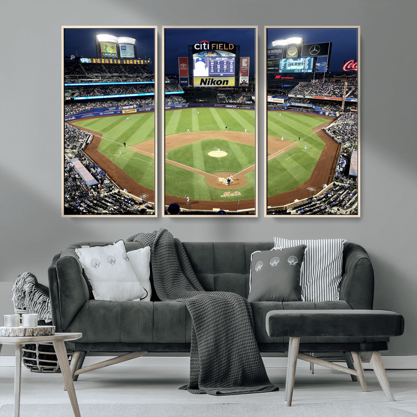 87666-MGV-CV-36X24-City Field Stadium Wall Art Canvas Print, Framed New York Stadium Art Picture Print, Citi Field Stadium Perfect Sport Room Decor