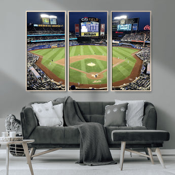 87666-MGV-CV-36X24-City Field Stadium Wall Art Canvas Print, Framed New York Stadium Art Picture Print, Citi Field Stadium Perfect Sport Room Decor
