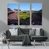 90998-MGV-CV-36X24-Baseball Stadium Wall Art – Canvas Print Day Game Field Packed Crowd Bright Blue Sky Sports Photography, Classic Decor for Game