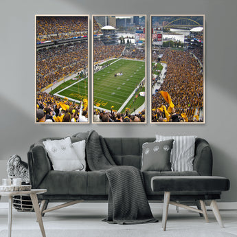 51419-MGV-FC-48X32-3P_Natural-Heinz Field Wall Art Canvas Print, Framed Pittsburgh Stadium Field Art Picture Print, Heinz Stadium Field Perfect Sports Room