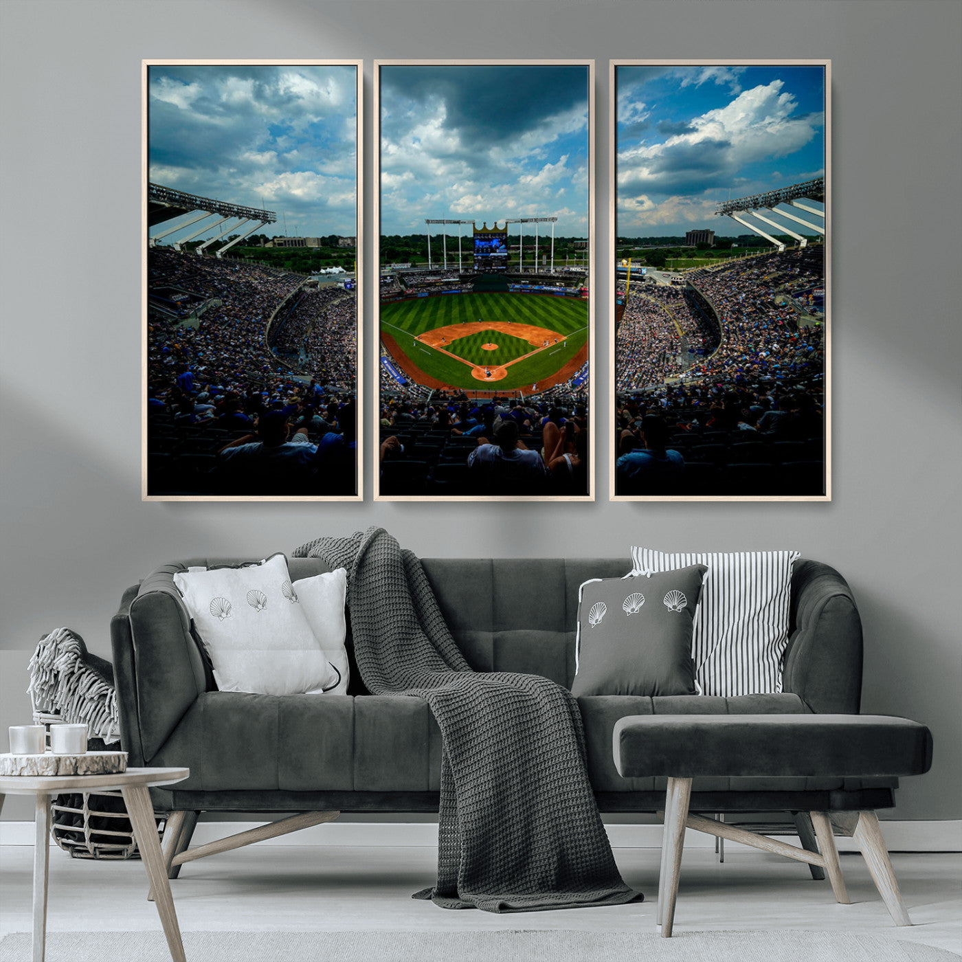 37127-MGV-CV-36X24-Kauffman Stadium Wall Art Canvas Print, Framed Kansas City Royals Field Art Picture Print, Baseball Stadium Perfect Sport Room