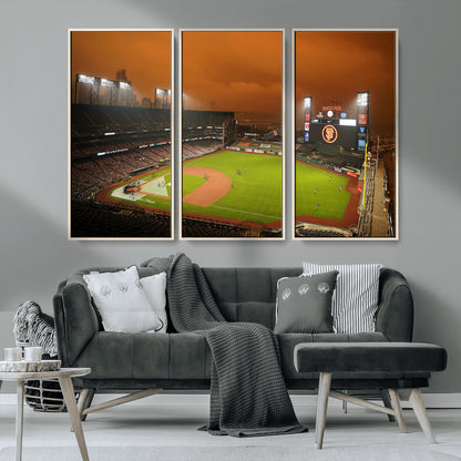 31315-MGV-CV-36X24-Oracle Park Stadium Wall Art Canvas Print, Framed California Stadium Art Picture Print, Oracle Park Field Perfect Sport Room Decor