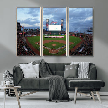 44631-MGV-CV-36X24-Oracle Park Stadium Wall Art Canvas Print, Framed San Francisco Giants Art Picture Print, Giants Stadium Field Perfect Sports Room