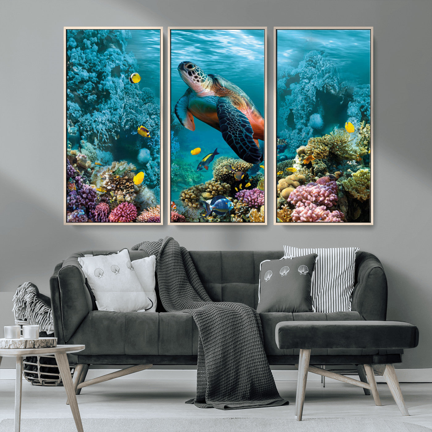 38661-MGV-CV-36X24-Sea Turtle Wall Art Canvas Print, Framed Ocean Wildlife Art Picture Print, Turtle Perfect Coastal Nature Decor Artwork