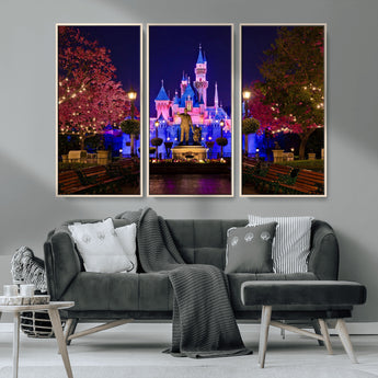 79435-MGV-CV-36X24-Disney Castle Wall Art Canvas Print, Framed Magic Kingdom Art Picture Print, Disney World Perfect Child Room Decor Artwork