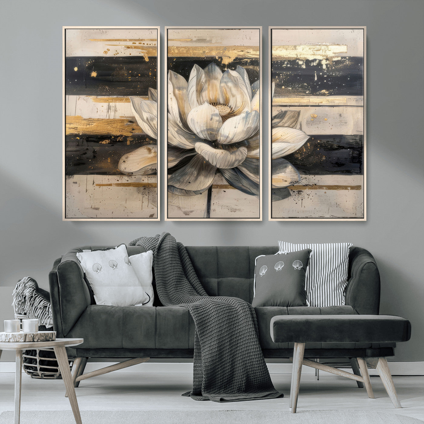 18807-MGV-CV-36X24-Lotus Flower Wall Art Canvas Print, Framed Abstract Lotus Art Picture Print, White Lotus Flower Perfect Abstract Floral Decor