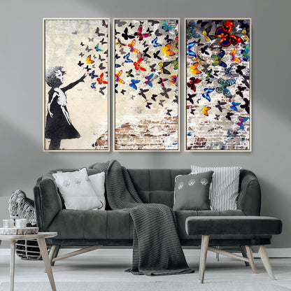 97895-MGV-CV-36X24-Girl with Butterflies Wall Art – Colorful Street Art Style Canvas Print, Modern Graffiti-Inspired Butterfly Artwork for Living